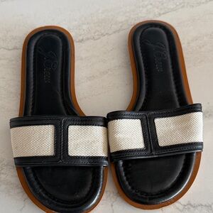 J. Crew Women's Black and Cream Slide Sandals